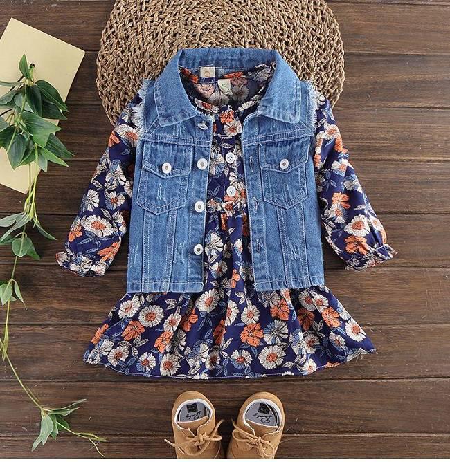 Denim vest with dress